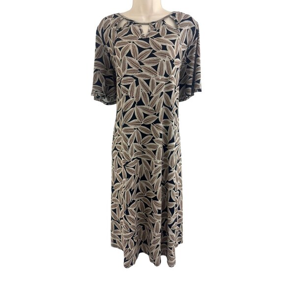Catherines Fall Leaf Print Cutout Shift Dress Flutter Sleeves Size 1X 16 18 Plus - Picture 1 of 8